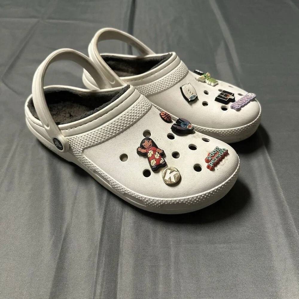 Crocs Clogs Mens 10 Classic Lined Shoes White Faux Fur 203591 Winter Slip On